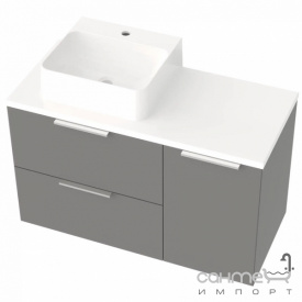 Подвесная тумба с раковиной на столешнице и корзиной для белья Mirater Mateo 100 матовая серая, раковина Solo