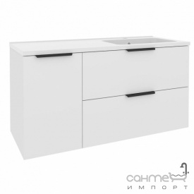 Подвесная тумба с раковиной и корзиной для белья Mirater Fest Родео 120 L белая, корзина слева