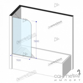 Штока на ванну Weston WS0 700x1500 хром/прозрачное стекло, верхний угол округленный