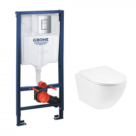 Інсталяція для унітазу Grohe Rapid SL 3 в 1 + Унітаз безобідковий Kroner Harz WHI523632 (38772001KH523632)