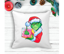 Подушка с новогодним принтом Гринч The Grinch Подарок F*CK Белый Кавун П003596