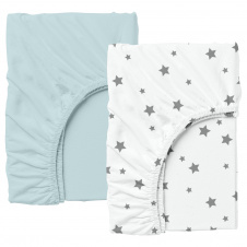 Набор простыни на резинке Cosas LIGHT BLUE/GREY STARS Ранфорс 140х200х20 см 2 шт Серый/Голубой