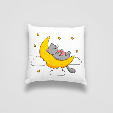 Подушка декоративная с принтом "Спящий серый котенок на луне. Sleeping cat" Push IT Белый Кавун П000725
