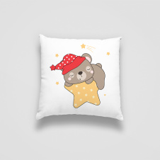 Подушка декоративная с принтом "Спящий бурый медведь на звезде. Sleeping bear" Push IT Белый Кавун П000727
