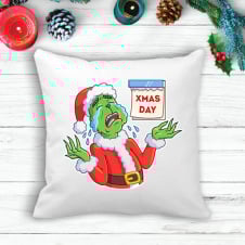 Подушка с новогодним принтом Гринч The Grinch "XMAS DAY" Белый Кавун П003603