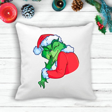 Подушка с новогодним принтом Гринч The Grinch "Довольный" Белый Кавун П003615