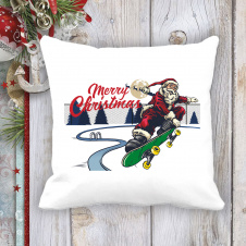 Подушка с новогодним принтом Дед Мороз на скейте "Merry Christmas" 3 Белый Кавун П003673