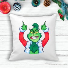 Подушка с новогодним принтом Гринч The Grinch "Удача" Белый Кавун П003617