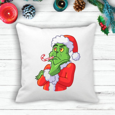 Подушка с новогодним принтом Гринч The Grinch "Задумался" Белый Кавун П003611