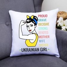 Подушка декоративная с принтом "Ukrainian girl" Белый Кавун П000418
