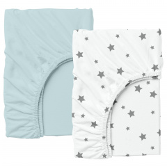 Набор простыни на резинке Cosas LIGHT BLUE/GREY STARS Ранфорс 140х200х20 см 2 шт Серый/Голубой Нововолинськ