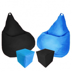 Комплект кресло-мешок груша 140x100 см 2 шт + 2 пуфа 40x40 см Tia-Sport черный/голубой (sm-0619-74) Нежин