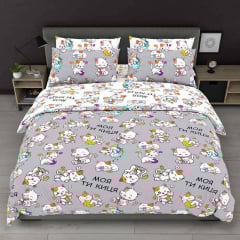 Постельное белье Кот Муркот Семейный с котятами 150х220 см Бело-серый (VD_Моя_ти_киця_С) Гайсин