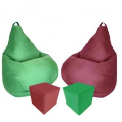 Комплект кресло-мешок груша 140x100 см 2 шт + 2 пуфа 40x40 см Tia-Sport зеленый/бордовый (sm-0619-57) Володарськ-Волинський