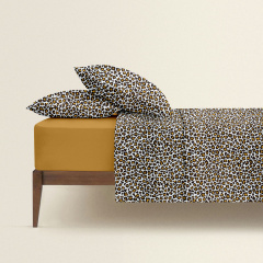Двуспальная постель с простыней на резинке Leopard Cosas Бежевый 180х220 см Южноукраїнськ