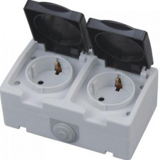 Розетка накладная 2-ная с заземлением с крышкой Horoz Electric ATOM (112-100-0002-010)