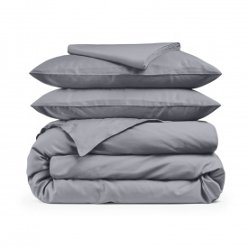 Двуспальная постель сатин с простыней на резинке URBAN Cosas Графит 180х220 см