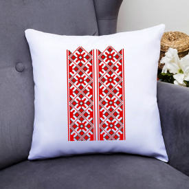 Подушка декоративная с принтом "Красный орнамент вышиванки на груди" Push IT Белый Кавун П000434