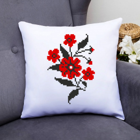 Подушка декоративная с принтом "Цветочный орнамент красно-черный вышиванки на груди" Push IT Белый Кавун П000439