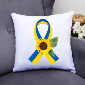 Подушка декоративная с принтом "Украинская ленточка с подсолнухом" Белый Кавун П000379