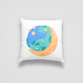 Подушка декоративная с принтом "Спящий динозаврик на луне. Sleeping dinosaur" Push IT Белый Кавун П000720