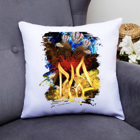 Подушка декоративная с принтом "Горящий трезубец на фоне двухголового орла" Белый Кавун П000390