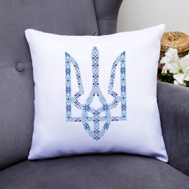 Подушка декоративная с принтом "Герб Украины из синего орнамента" Push IT Белый Кавун П000487