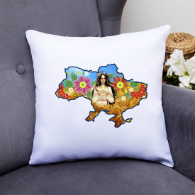 Подушка декоративная с принтом "Карта Украины Девушка в цветах" Белый Кавун П000364