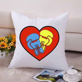 Подушка декоративная с принтом "Синяя и желтая перчатки в красном сердце" Push IT Белый Кавун П000666