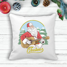 Подушка с новогодним принтом Дед Мороз с гитарой Белый Кавун П003573