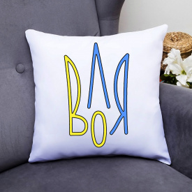 Подушка декоративная с принтом "Трезубец ВОЛЯ" Белый Кавун П000374