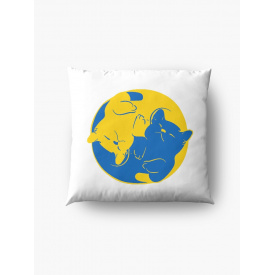 Подушка декоративная с принтом "Украинские коты Инь и Ян синий и желтый 3" Белый Кавун П000432