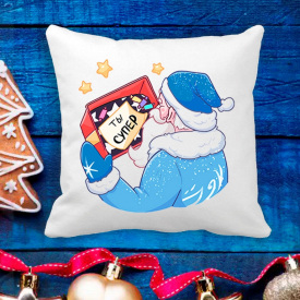 Подушка с новогодним принтом Дед Мороз "Ты супер" Белый Кавун П003635