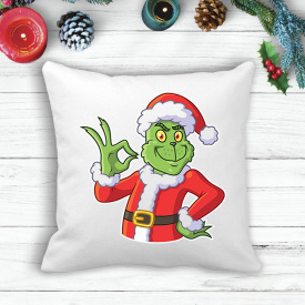 Подушка с новогодним принтом Гринч The Grinch "OK" Белый Кавун П003598