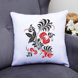 Подушка декоративная с принтом "Красно-черная Петриковская роспись" Push IT Белый Кавун П000475