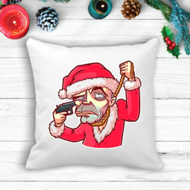 Подушка с новогодним принтом Дед Мороз "Самоубийца" Белый Кавун П003592