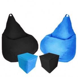Комплект кресло-мешок груша 140x100 см 2 шт + 2 пуфа 40x40 см Tia-Sport черный/голубой (sm-0619-74)
