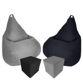 Комплект кресло-мешок груша 140x100 см 2 шт + 2 пуфа 40x40 см Tia-Sport серый/черный (sm-0619-71)