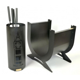 Каминный набор BIG BEN и дровница Ferrum Зевс 4 инструмента Черный (991)