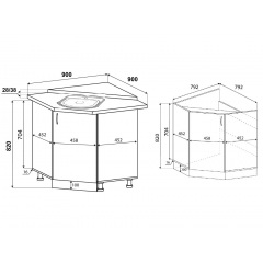 Тумба угловая кухонная №1 с врезной мойкой МАКСИ МЕБЕЛЬ Дуб сонома/Белый (5103422) Красноград