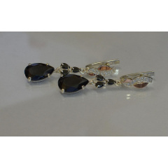 Срібні сережки з сапфіром і фіанітами 099s-12 Чорний (Sil-683) Київ