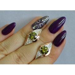 Серебряные серьги Sil с золотыми вставками 145s-14 Олива (Sil-1026) Ровно