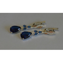 Срібні сережки з сапфіром і фіанітами 099s-14 Танзаніт (Sil-685) Київ