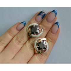 Серебряные серьги Sil с золотыми накладками 130s-7 Черный (Sil-738) Киев