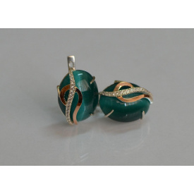 Серебряные серьги Sil с золотыми накладками 150s-7 Зеленый (Sil-1097)