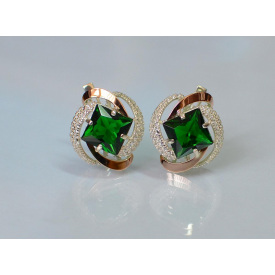 Серебряные серьги с золотыми накладками 130s-14 Зеленый (Sil-745)