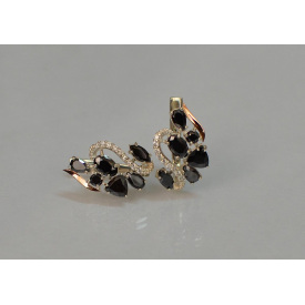 Серебряные серьги Sil с золотыми пластинами 152s-9 Черный (Sil-1068)