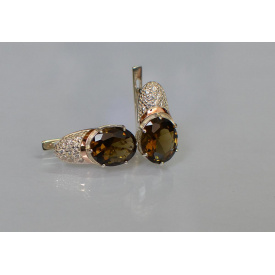 Серебряные серьги Sil с золотыми накладками 122s-2 Коричневый (Sil-748)