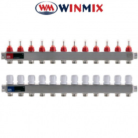 Коллектор для системы "ТЕПЛЫЙ ПОЛ" Winmix Европродукт на 12 выхода с термодатчиком и расходомером (нержавейка) 1