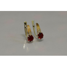 Серебряные серьги Sil с золотыми вставками 124s-11 Красный (Sil-784)